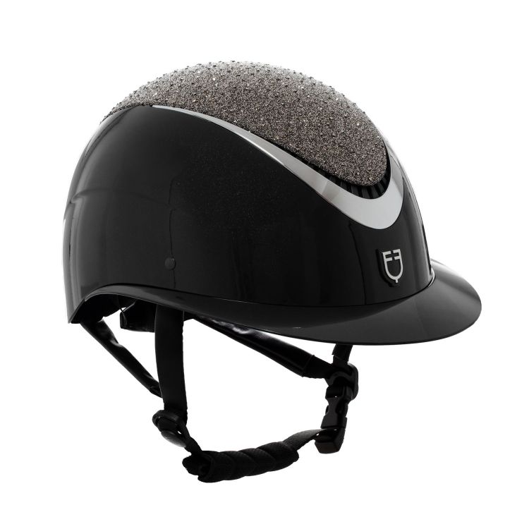Helmet with wide visor and rhinestones homologation EN 1384-2023