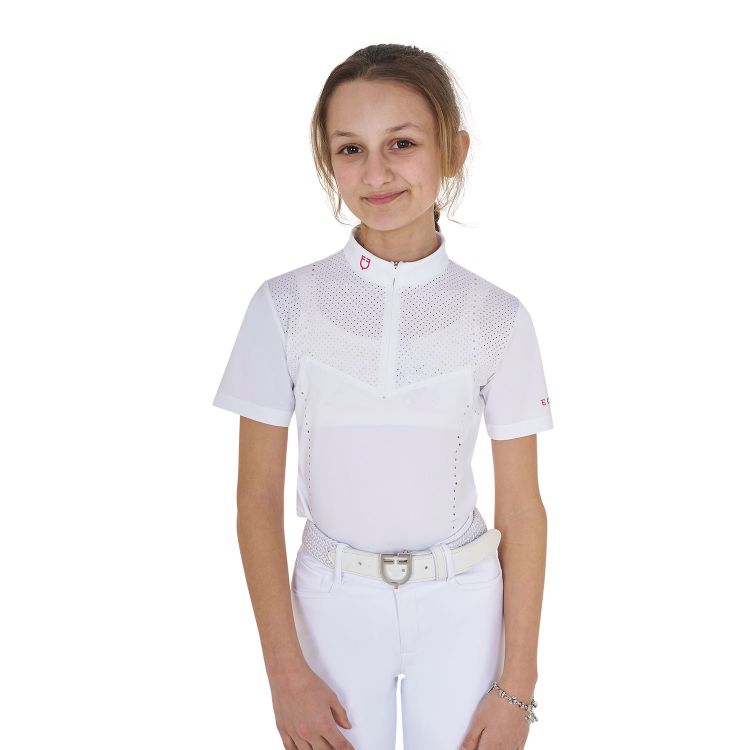 Girls' slim fit competition polo shirt in perforated fabric