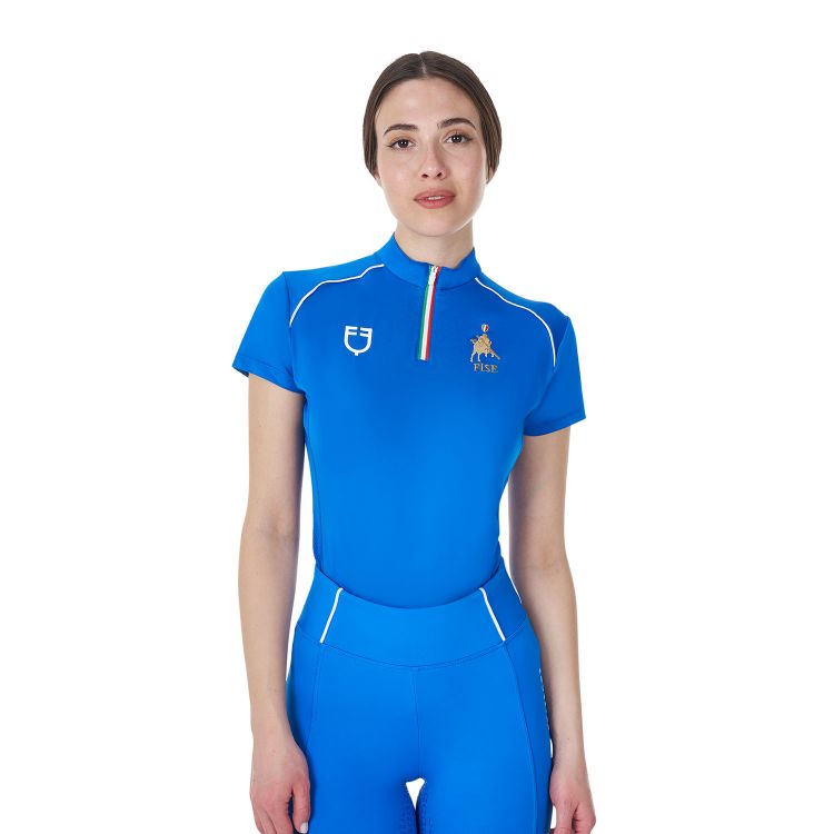 Women's training polo shirt with Italian flag zip Equestro X FISE