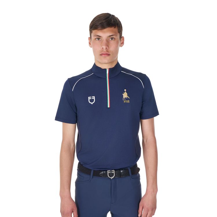 Men's training polo shirt with Italian flag zip Equestro X FISE