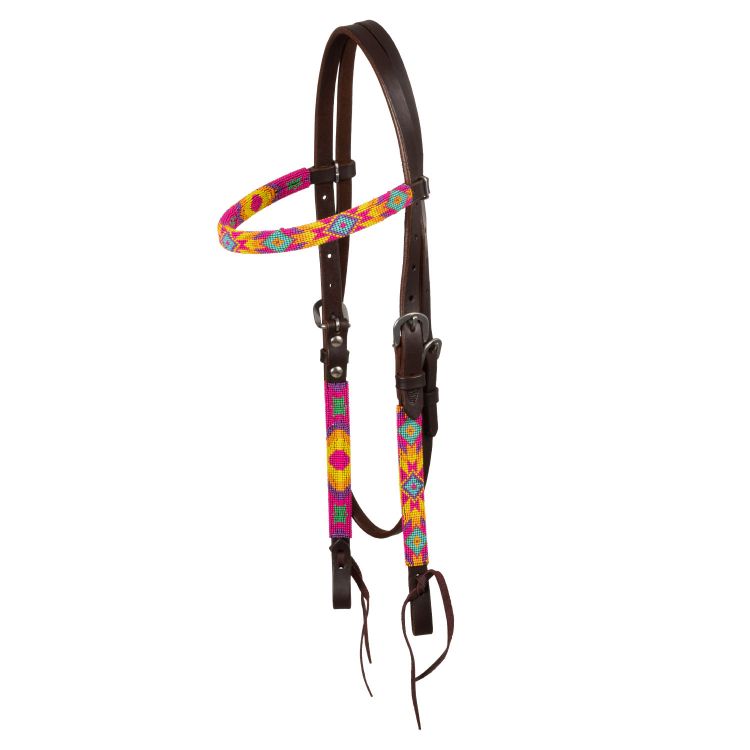 MULTICOLOR BEADED OILED WESTERN BRIDLE