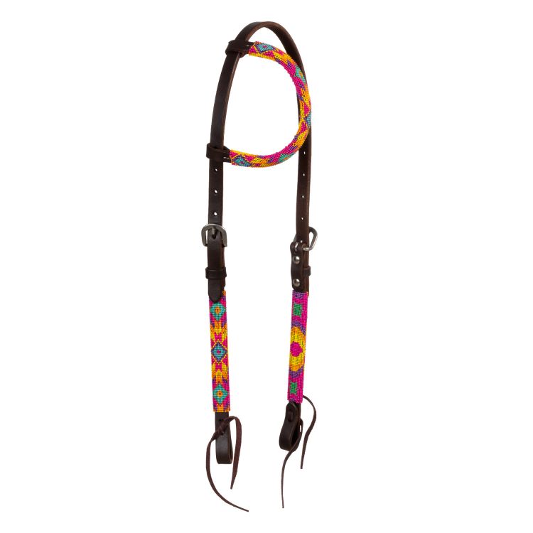 MULTICOLOR BEADED OILED WESTERN ONE EAR BRIDLE