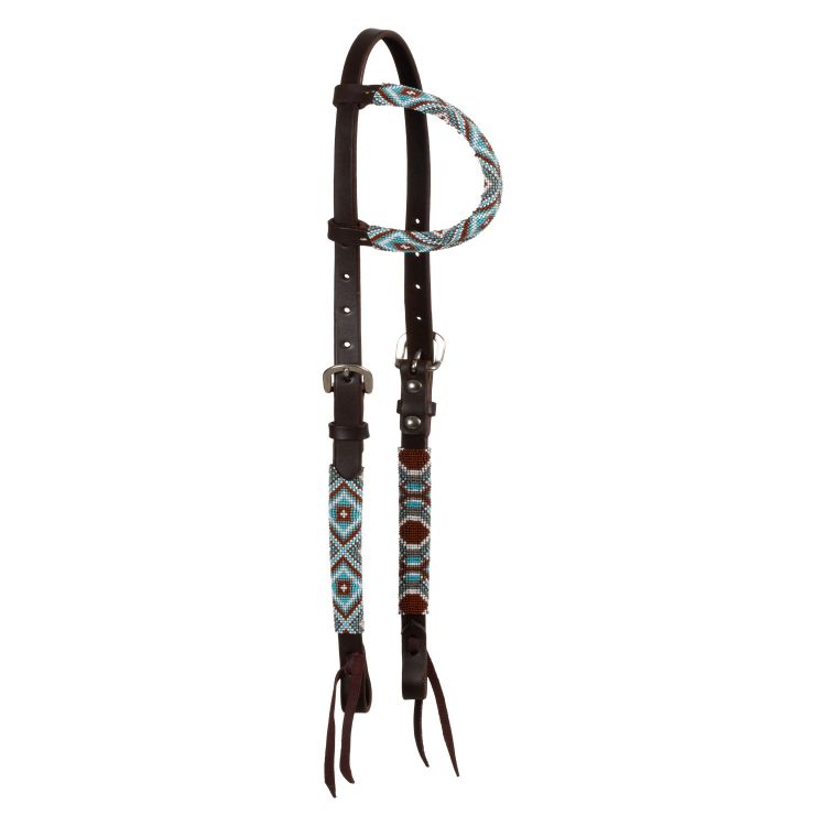 DIAMONDS BEADED OILED WESTERN ONE EAR BRIDLE