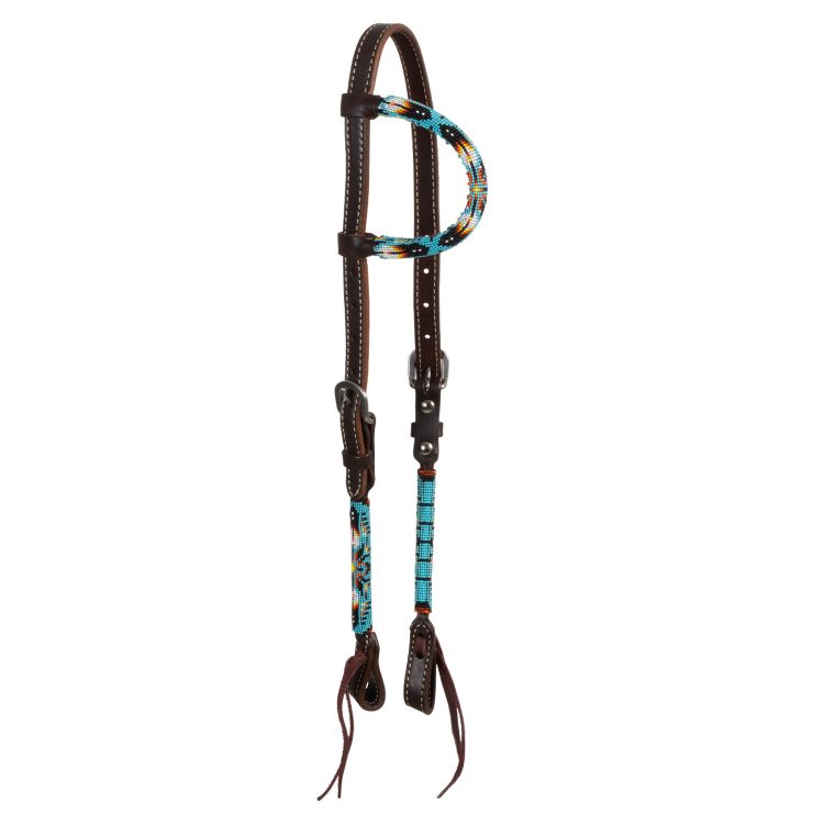 NAVAJO SKY BEADED OILED WESTERN ONE EAR BRIDLE