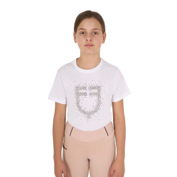 Girls' slim fit T-shirt rose glitter logo