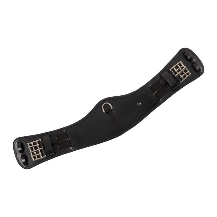 Shaped dressage girth in leather with logo