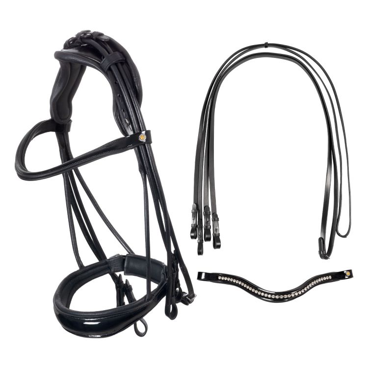 Leather dressage bridle with anatomical headpiece