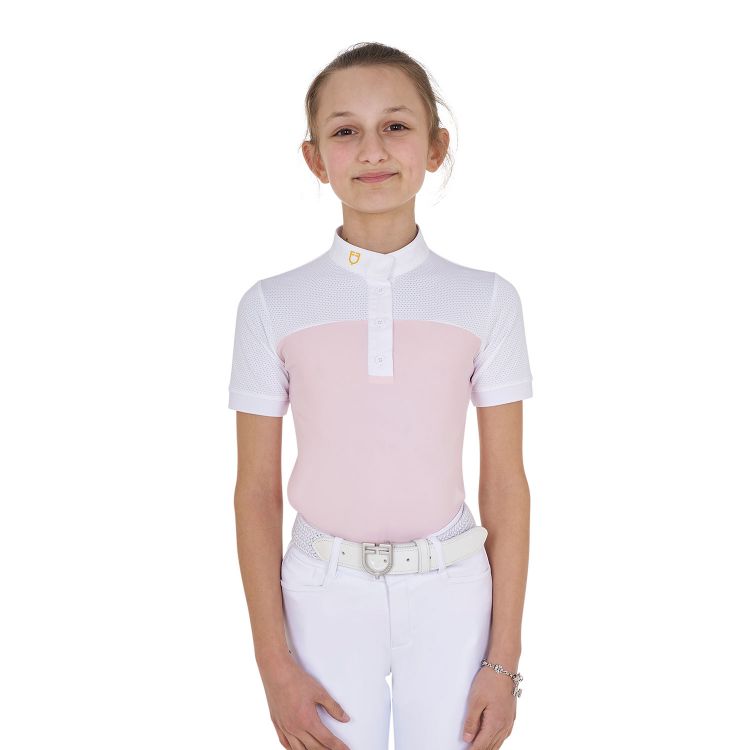 Girls' slim fit competition polo shirt with perforated fabric
