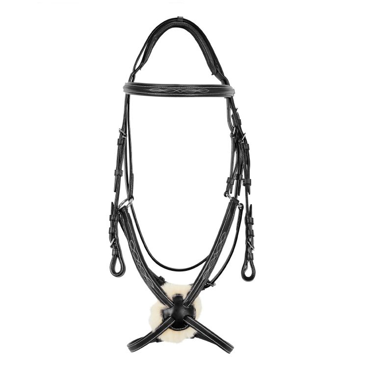 Bridle with mexican noseband and synthetic sheepskin