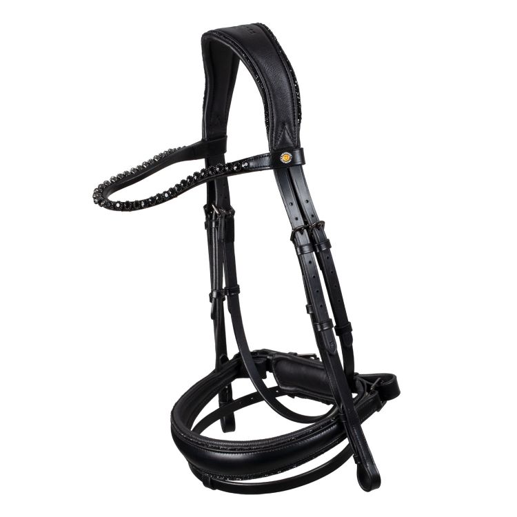 Anatomical dressage bridle in leather with rhinestones