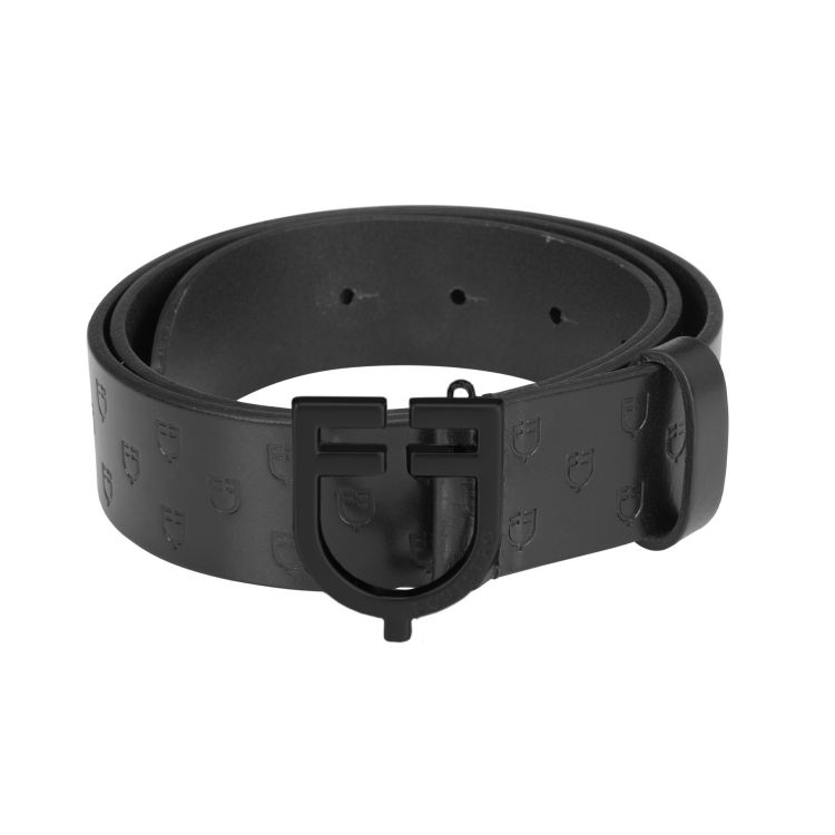 Total black leather belt with logo buckle