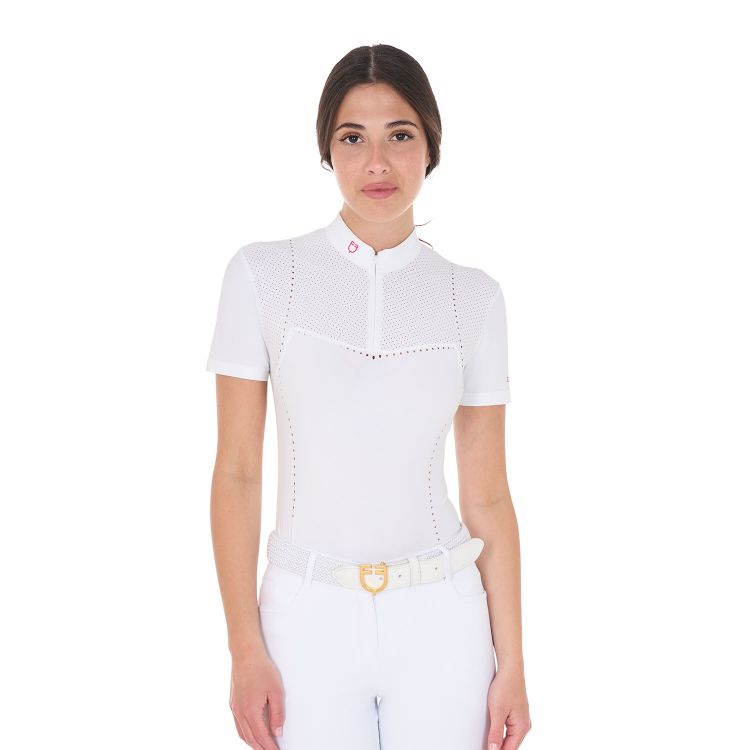 Women's slim fit zipped competition polo shirt in perforated fabric 
